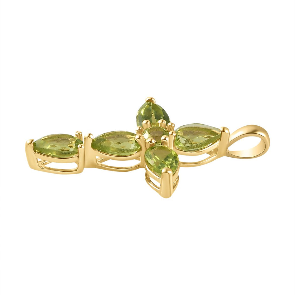 Natürlicher Peridot Kreuz-Anhänger, 925 Silber vergoldet ca. 2.35 ct