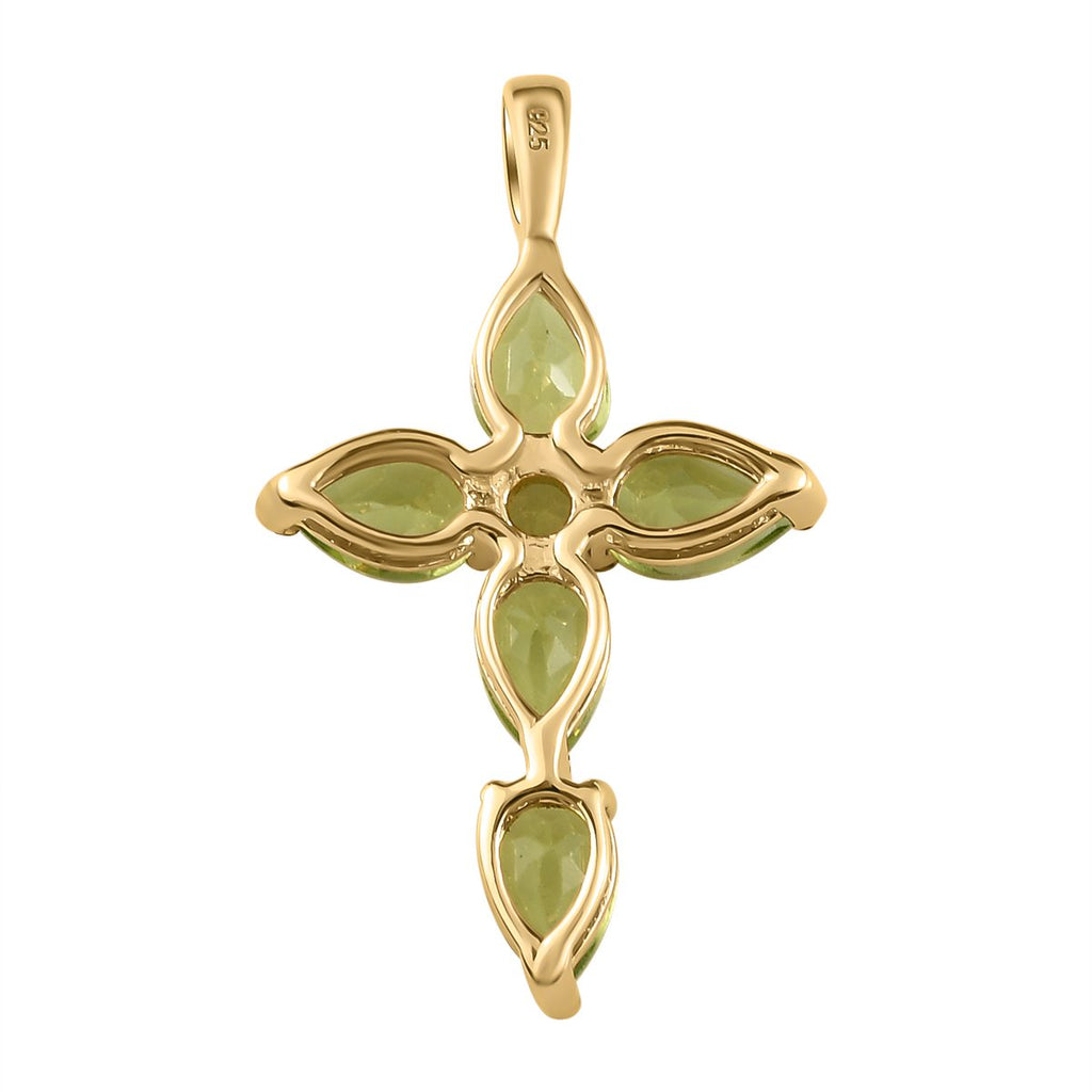 Natürlicher Peridot Kreuz-Anhänger, 925 Silber vergoldet ca. 2.35 ct
