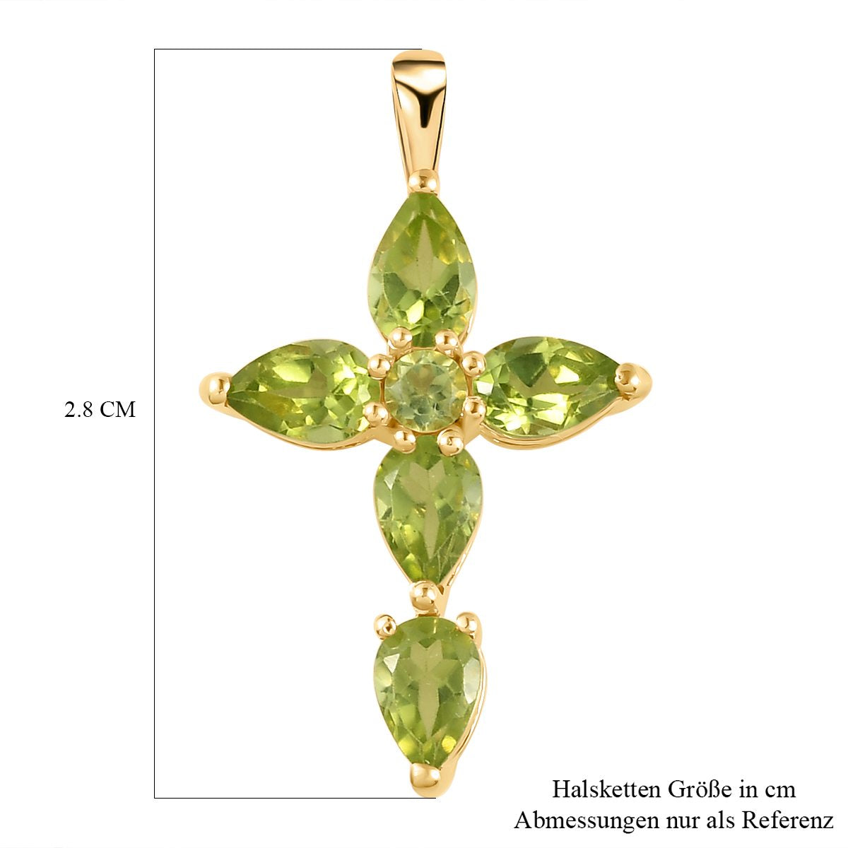 Natürlicher Peridot Kreuz-Anhänger, 925 Silber vergoldet ca. 2.35 ct