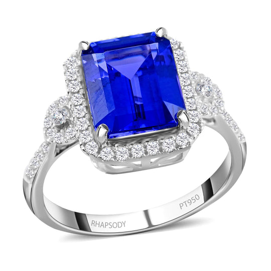 Rhapsody AAAA Tansanit, Weißer Diamant AGI zertifiziert Ring 950 Platin (Größe 19.00)  (10-16 Werktage Lieferzeit) ca. 3.85 ct