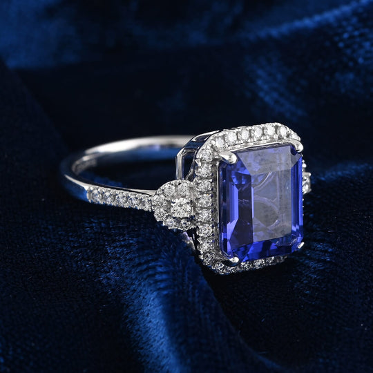 Rhapsody AAAA Tansanit, Weißer Diamant AGI zertifiziert Ring 950 Platin (Größe 17.00) ca. 3.85 ct