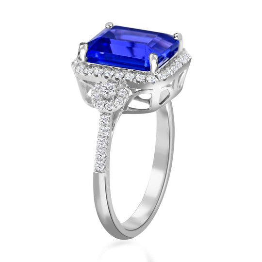 Rhapsody AAAA Tansanit, Weißer Diamant AGI zertifiziert Ring 950 Platin (Größe 17.00) ca. 3.85 ct