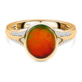 Kanadischer Ammolit und weißer Zirkon-Ring, 925 Silber Gelbgold Vermeil (Größe 19.00) ca. 2.92 ct