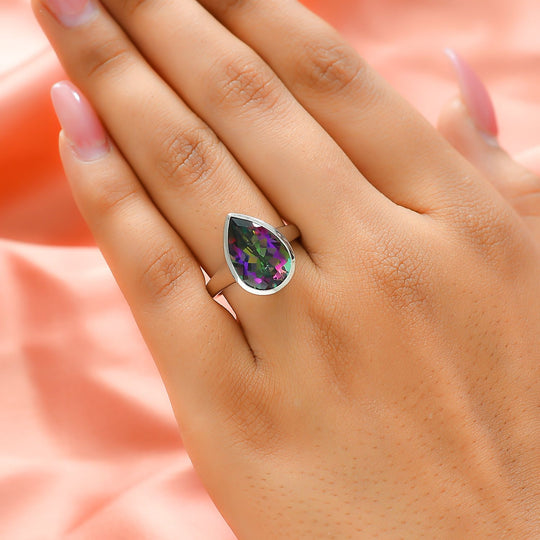 Nordlicht Mystik Topas Ring, 925 Silber platiniert ca. 6,46 ct