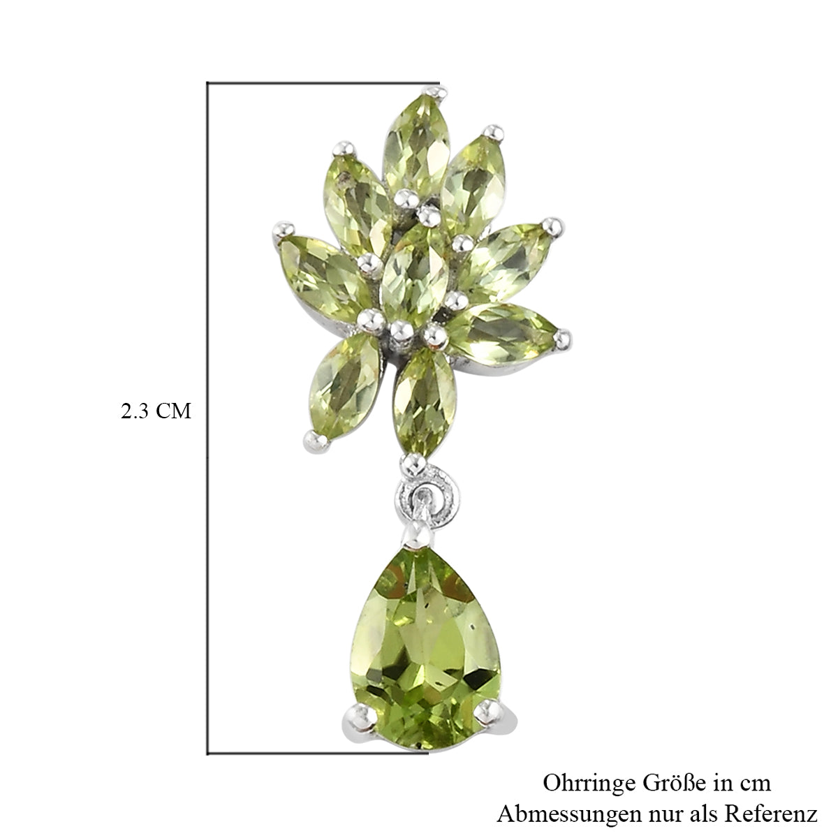 Natürliche Peridot-Ohrringe, 925 Silber platiniert ca. 3,08 ct
