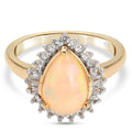 Natürlicher, äthiopischer Opal und Zirkon Halo-Ring, 925 Silber Gelbgold Vermeil (Größe 18.00) ca. 1.68 ct