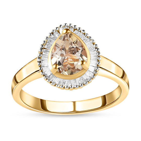 AAA Turkizit und weißer Diamant-Ring, 925 Silber Gelbgold Vermeil (Größe 19.00) ca. 1.44 ct