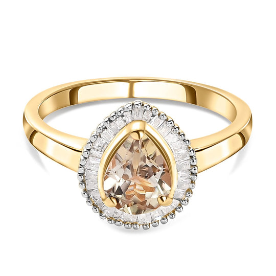AAA Turkizit und weißer Diamant-Ring, 925 Silber Gelbgold Vermeil (Größe 19.00) ca. 1.44 ct