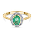 AAA Kolumbianischer Smaragd- und weißer Diamant ring, 585 Gold (Größe 17.00), ca. 1.00 ct
