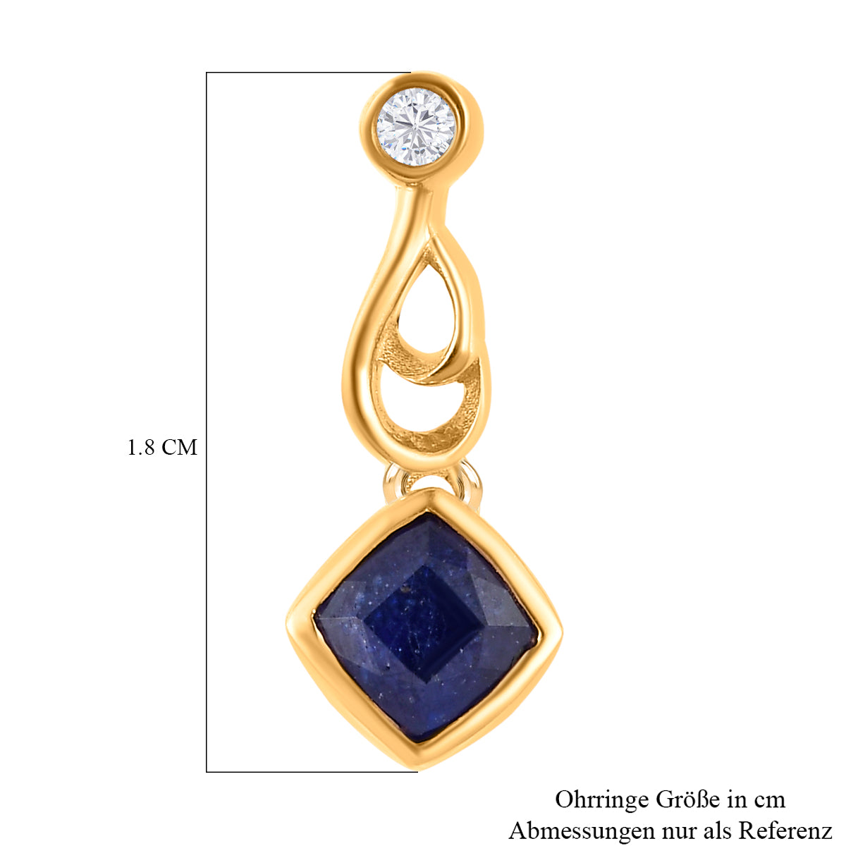 Masoala Saphir (Fissure gefüllt) und weiße Zirkon-Ohrringe, 925 Silber vergoldet ca. 2.12 ct