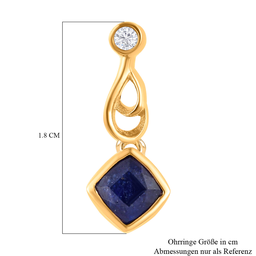 Masoala Saphir (Fissure gefüllt) und weiße Zirkon-Ohrringe, 925 Silber vergoldet ca. 2.12 ct