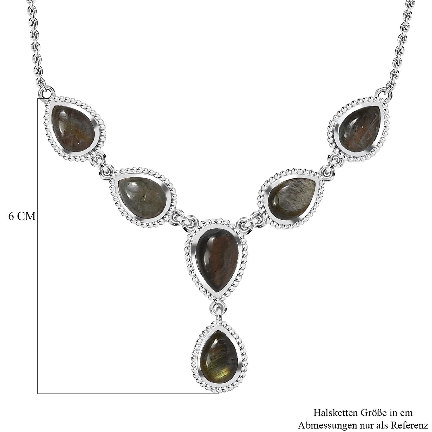 Feuer Labradorit Halskette, ca. 45 cm, 925 Silber ca. 14.84 ct