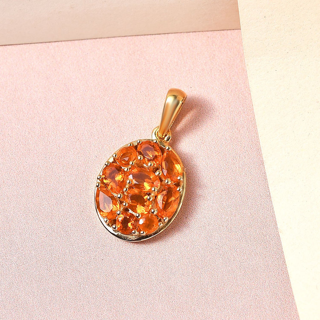Salamanca Feueropal-Anhänger, 925 Silber Gelbgold Vermeil ca. 1,16 ct