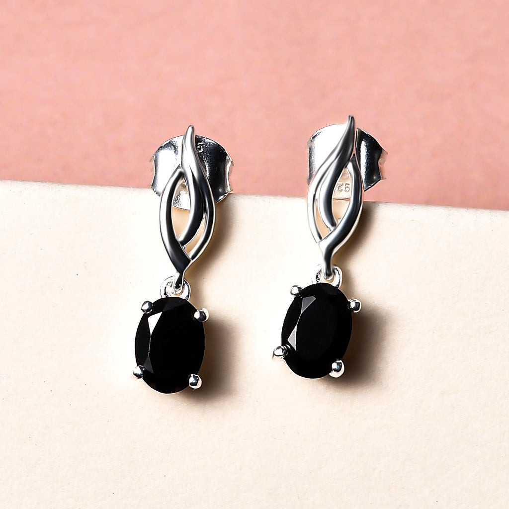 Schwarze Spinell Ohrringe, 925 Silber ca. 1,93 ct