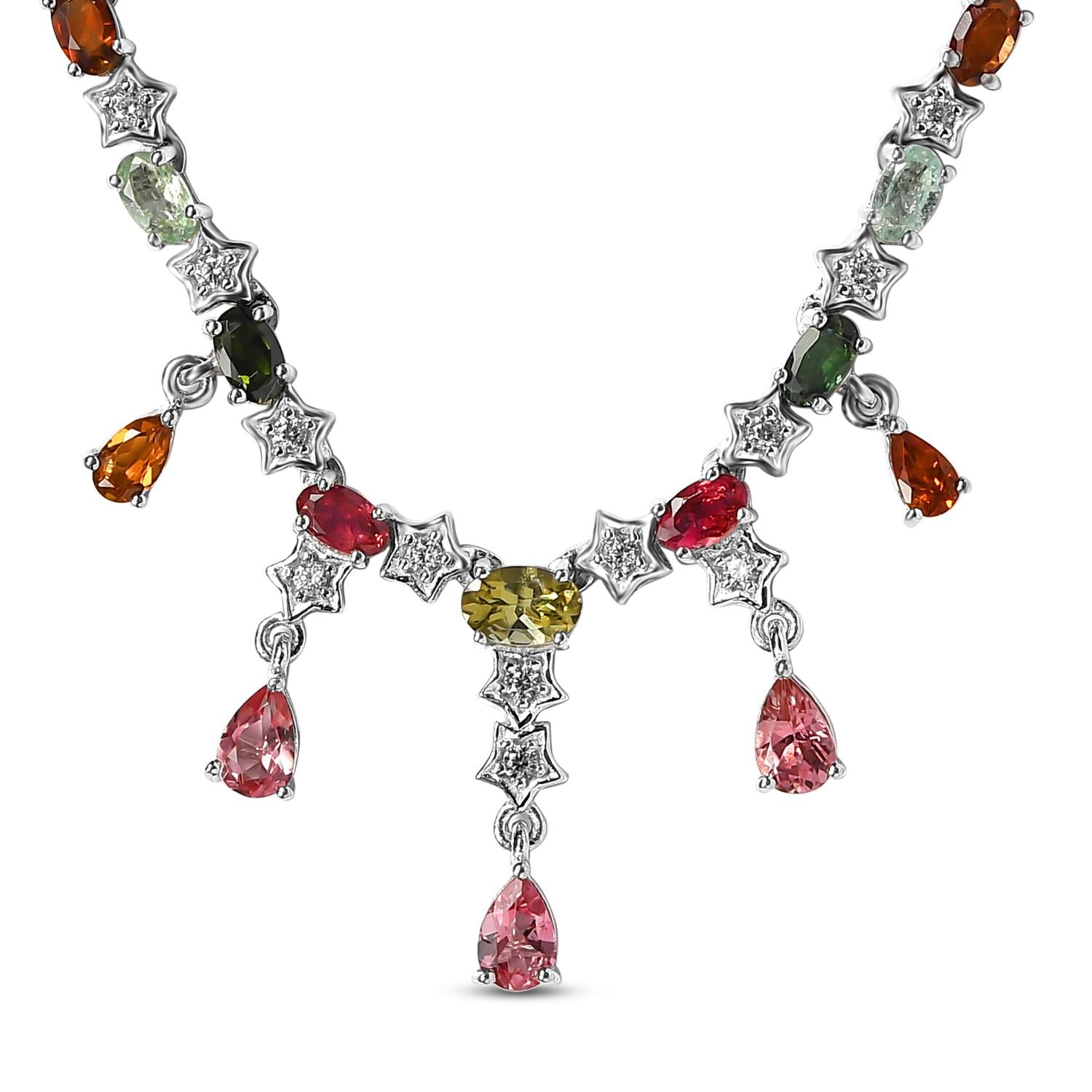 GP Celestial Kollektion - mehrfarbige Turmalin Halskette, ca. 45 cm, 925 Silber platiniert ca. 29.53 ct