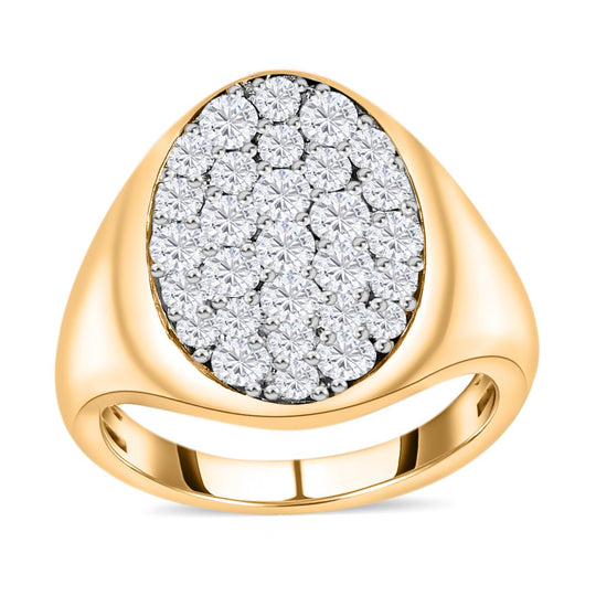 Moissanit Ovaler Cluster Ring, 925 Silber Gelbgold Vermeil (Größe 18.00) ca. 1.16 ct