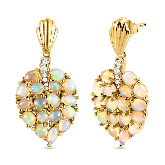 Natürliche, äthiopische Welo Opal Ohrringe, 925 Silber Gelbgold Vermeil ca. 3,90 ct