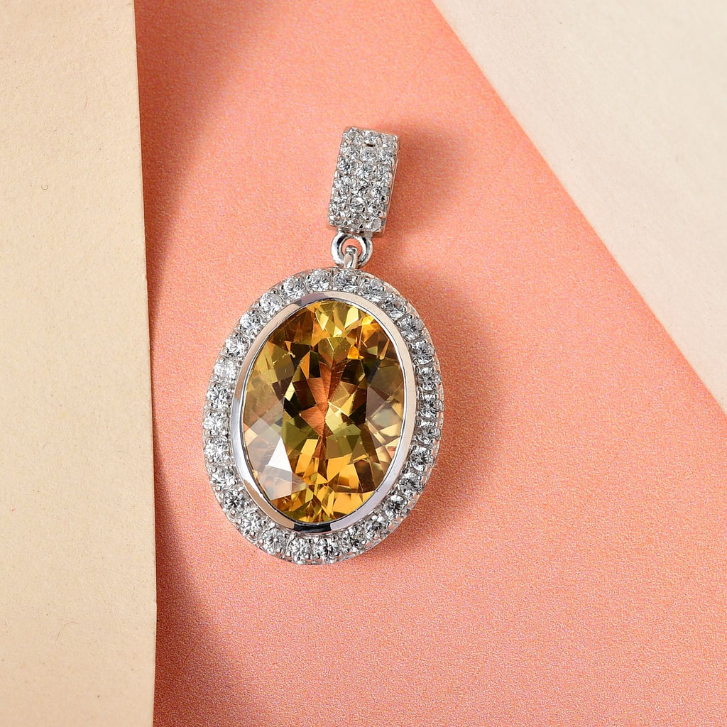 Gelber Labradorit und weißer Zirkon-Anhänger, 925 Silber platiniert ca. 5.78 ct