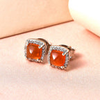 Salamanca Feueropal und weiße Zirkon-Ohrringe, 925 Silber platiniert ca. 1.38 ct