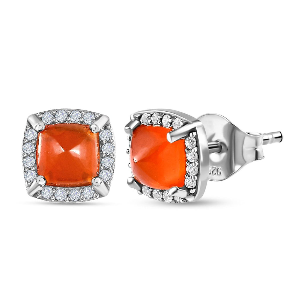 Salamanca Feueropal und weiße Zirkon-Ohrringe, 925 Silber platiniert ca. 1.38 ct