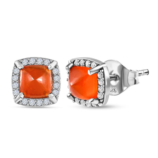 Salamanca Feueropal und weiße Zirkon-Ohrringe, 925 Silber platiniert ca. 1.38 ct