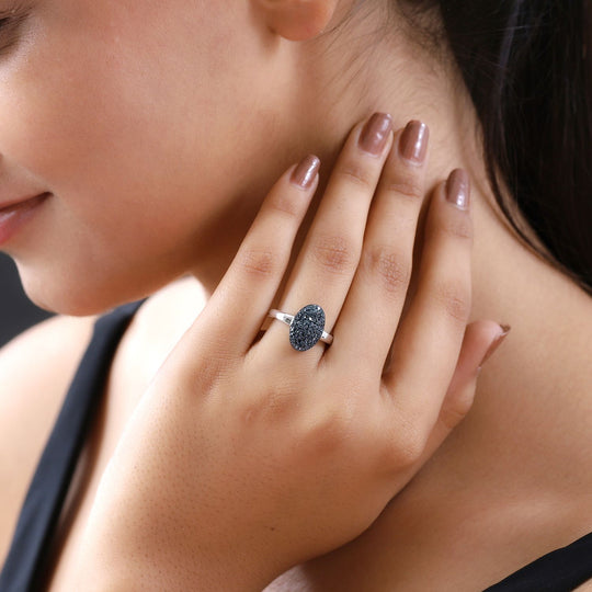 Blauer Diamant Ring, 925 Silber platiniert (Größe 19.00) ca. 0.50 ct