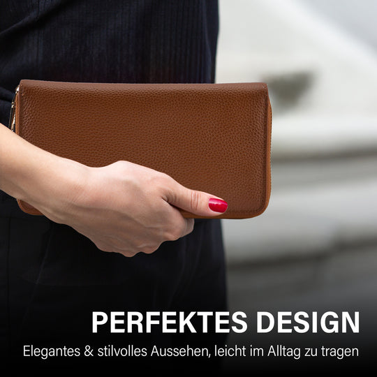 Sencillez: Dokumenten-Etui aus 100% echtem Leder mit RFID Schutz, 21x11x2cm, Braun