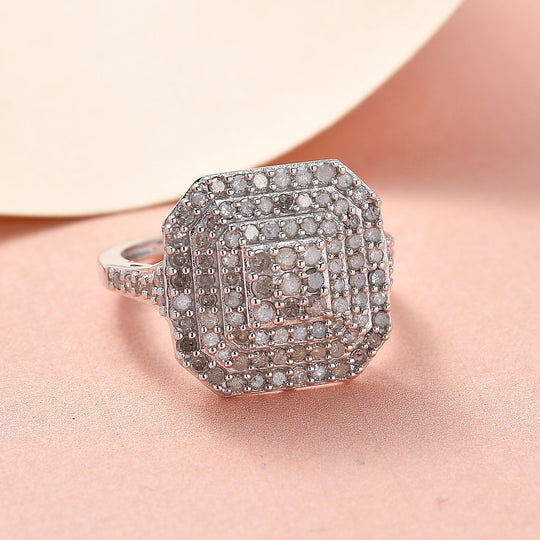 Weißer Diamant Ring, 925 Silber platiniert (Größe 16.00) ca. 1.00 ct