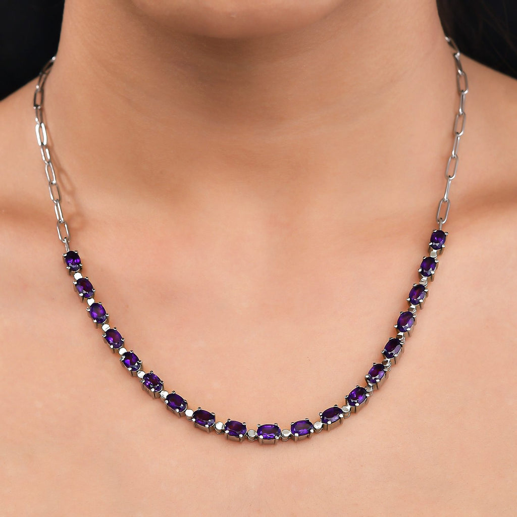 Afrikanische Amethyst Halskette, ca. 45 cm, 316L Edelstahl ca. 8.31 ct