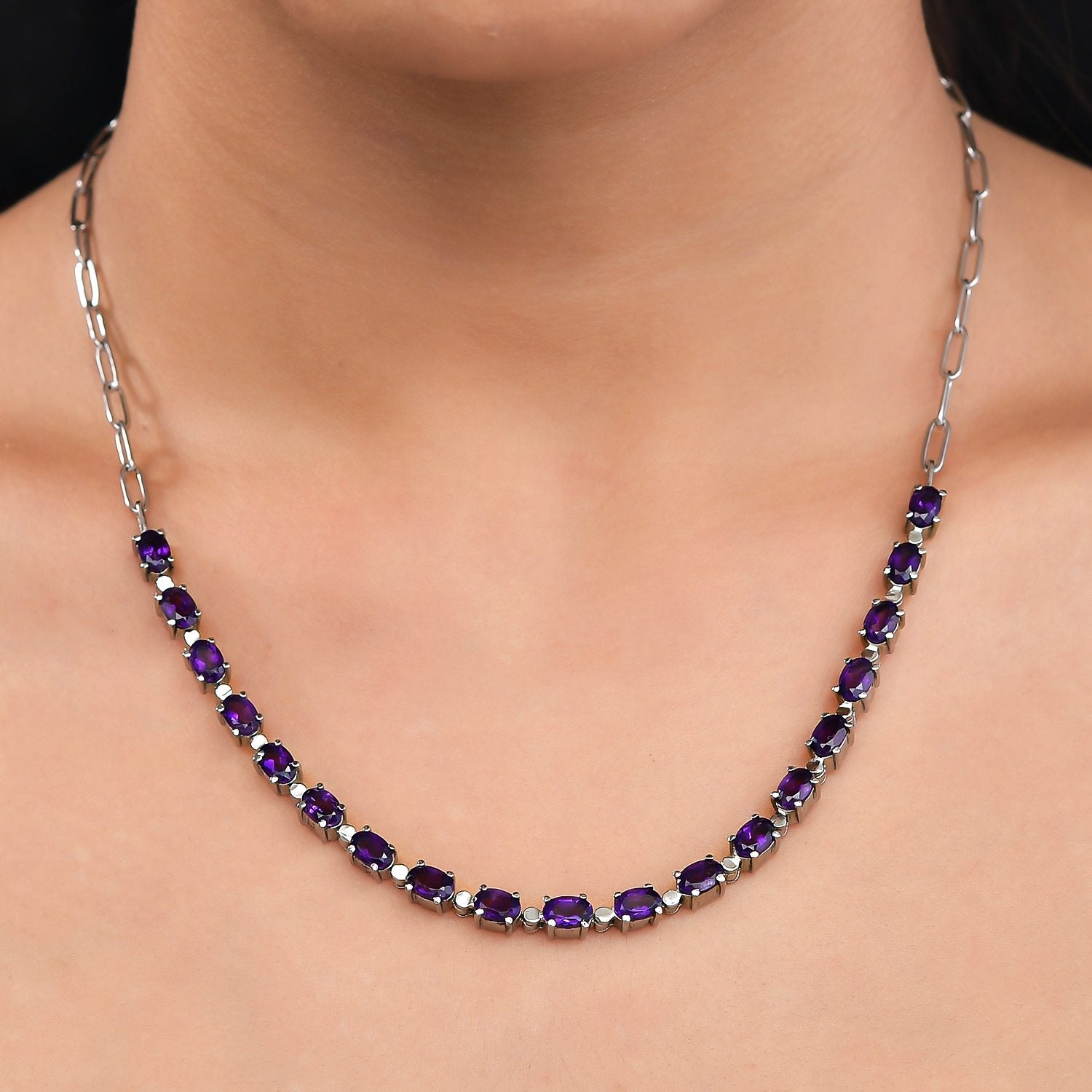 Afrikanische Amethyst Halskette, ca. 45 cm, 316L Edelstahl ca. 8.31 ct