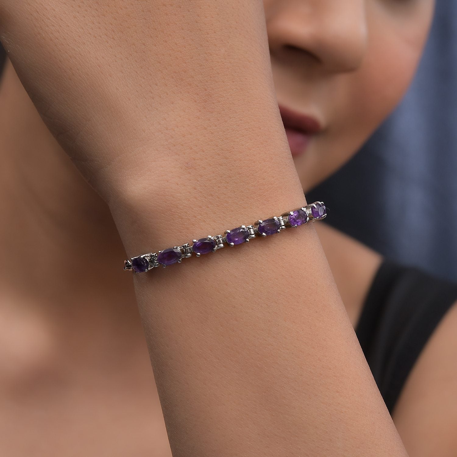 Afrikanisches Amethyst Armband, ca. 19 cm, Edelstahl ca. 3.46 ct