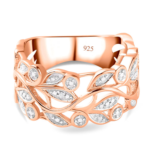 ALLORO rosévergoldeter Silber-Bandring mit Blatt- und Rankenmuster