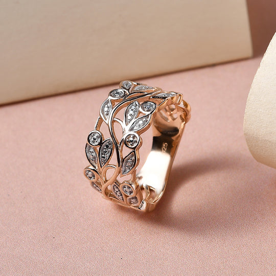 ALLORO rosévergoldeter Silber-Bandring mit Blatt- und Rankenmuster