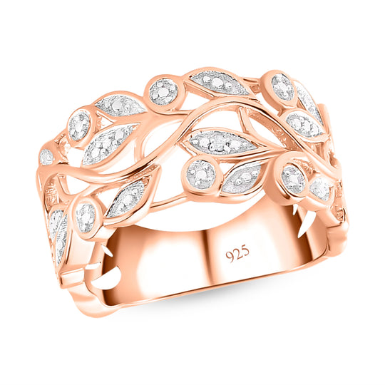ALLORO rosévergoldeter Silber-Bandring mit Blatt- und Rankenmuster