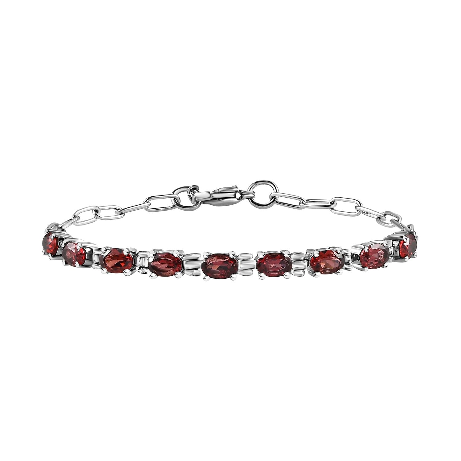 Rotes Granat Armband, ca. 19 cm, Edelstahl ca. 5.03 ct