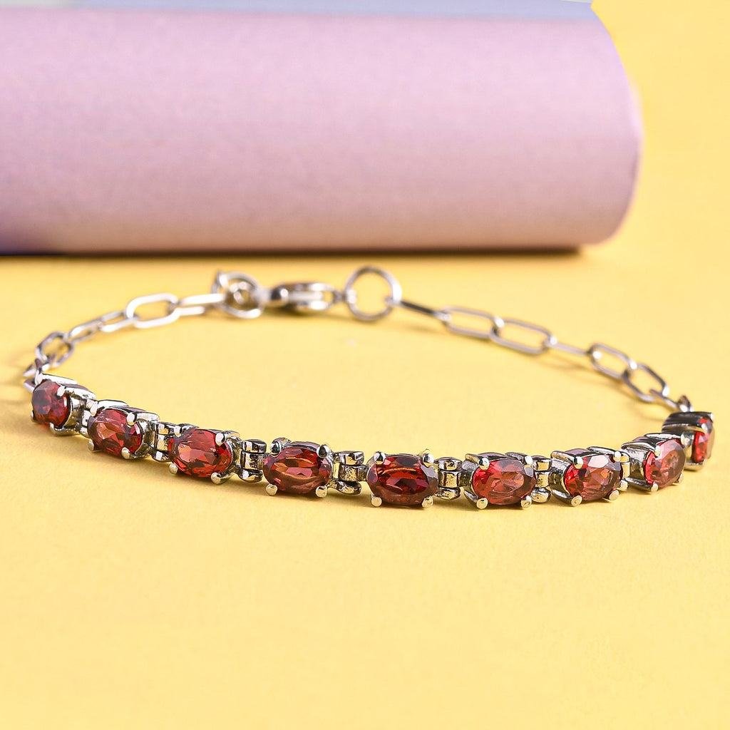 Rotes Granat Armband, ca. 19 cm, Edelstahl ca. 5.03 ct
