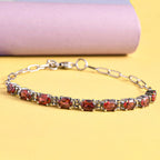 Rotes Granat Armband, ca. 19 cm, Edelstahl ca. 5.03 ct