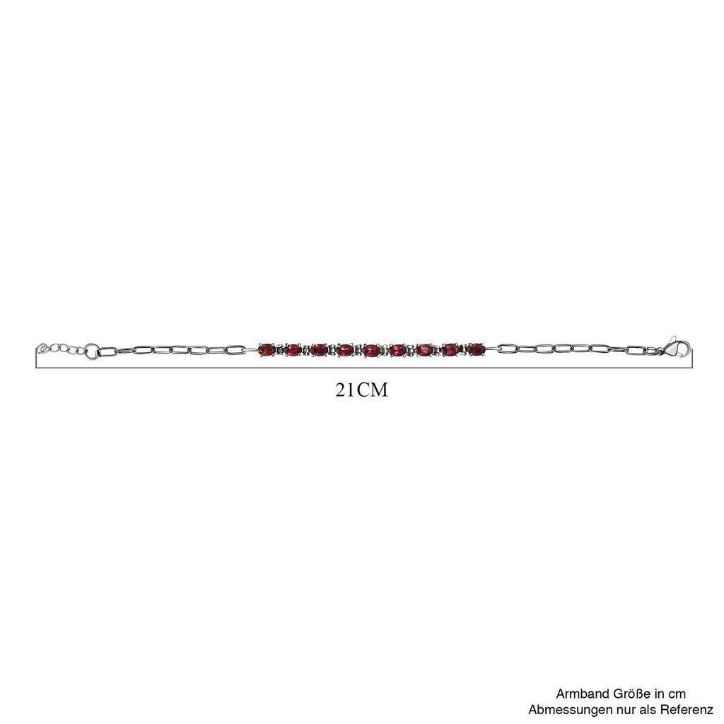 Rotes Granat Armband, ca. 19 cm, Edelstahl ca. 5.03 ct