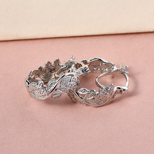 Weiße Diamant-Creolen, 925 Silber platiniert