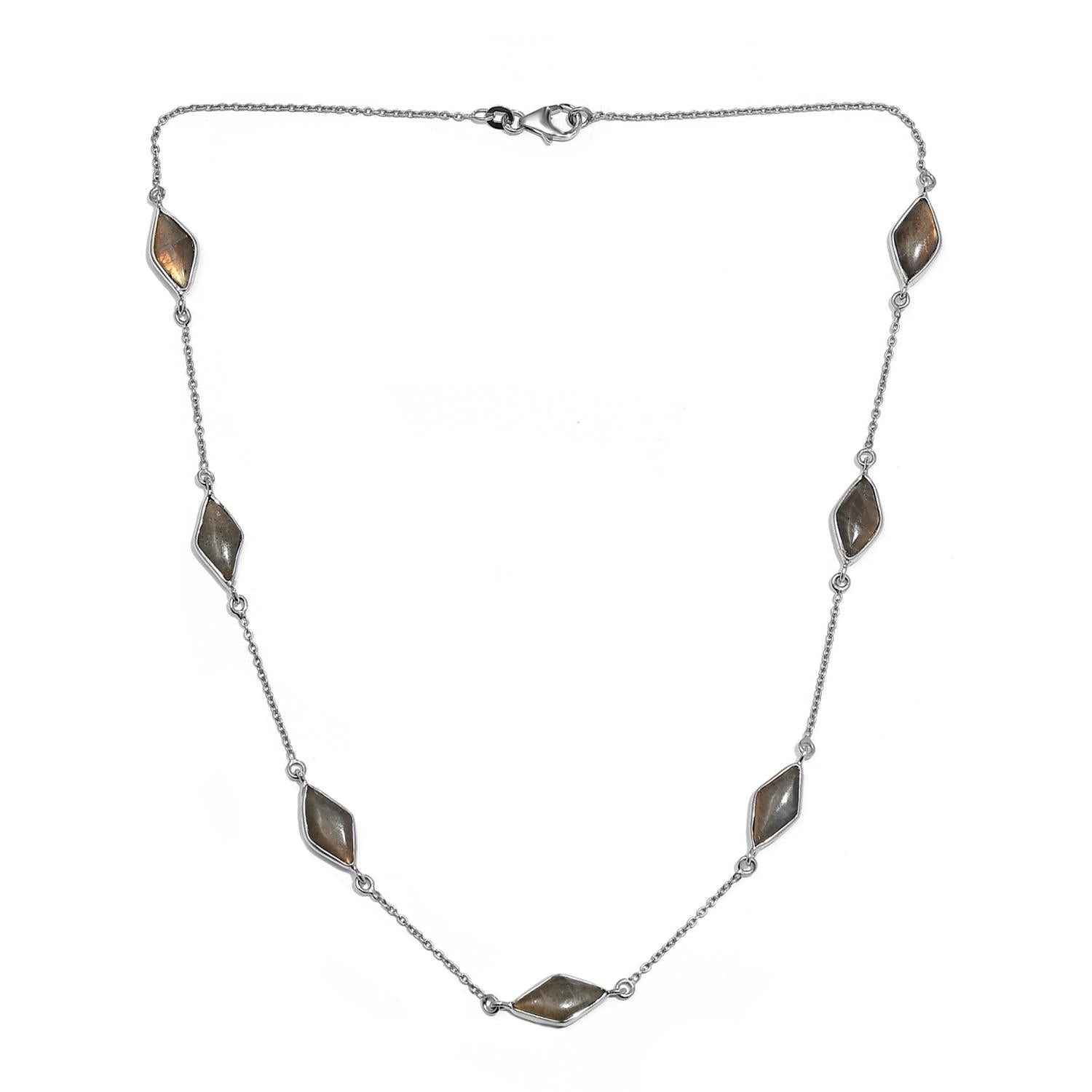Feuer Labradorit Halskette, ca. 50 cm, 925 Silber platiniert ca. 18.10 ct