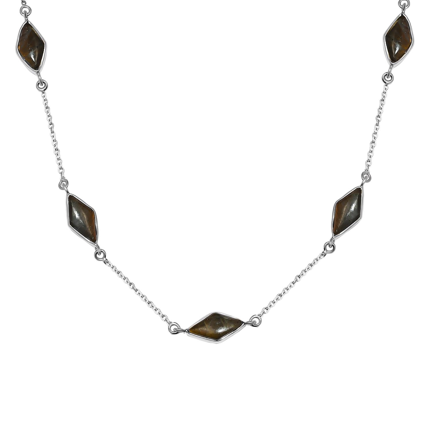 Feuer Labradorit Halskette, ca. 50 cm, 925 Silber platiniert ca. 18.10 ct