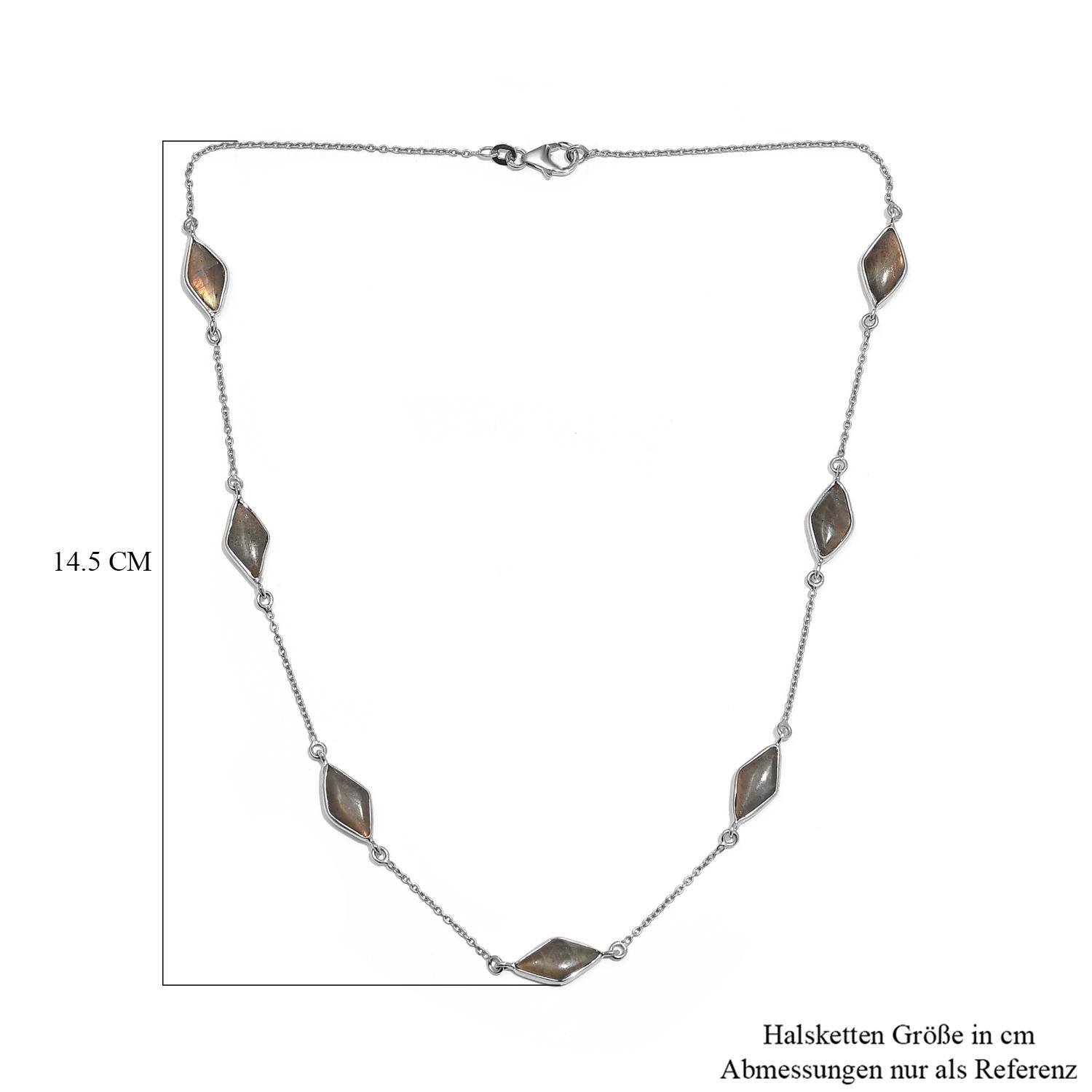 Feuer Labradorit Halskette, ca. 50 cm, 925 Silber platiniert ca. 18.10 ct