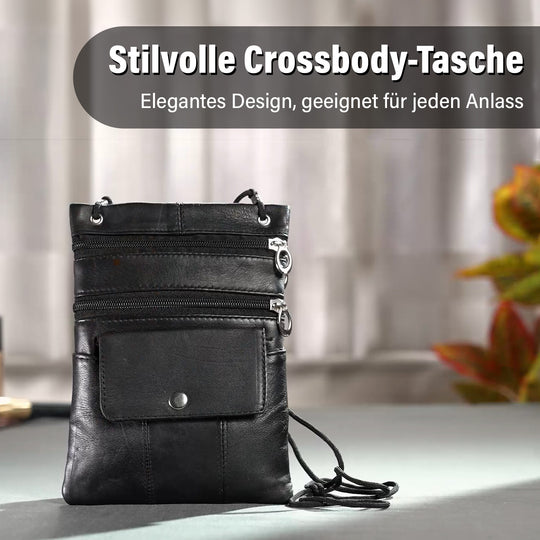 100% Echtleder Crossbody-Tasche, 15.25x19.05 cm, schwarz
