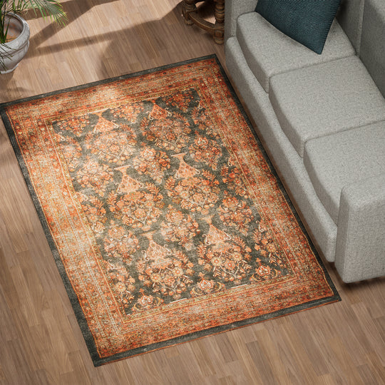 Handgefertigter Blockdruckteppich mit eklektischem Muster, 120x180cm, creme
