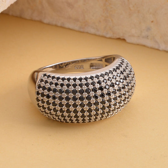 Schwarzer Spinell Ring, 925 Silber rhodiniert (Größe 19.00) ca. 0,37 ct