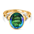 Pfau Triplett Quarz und weißer Zirkon-Ring, 925 Silber vergoldet (Größe 17.00) ca. 5,36 ct