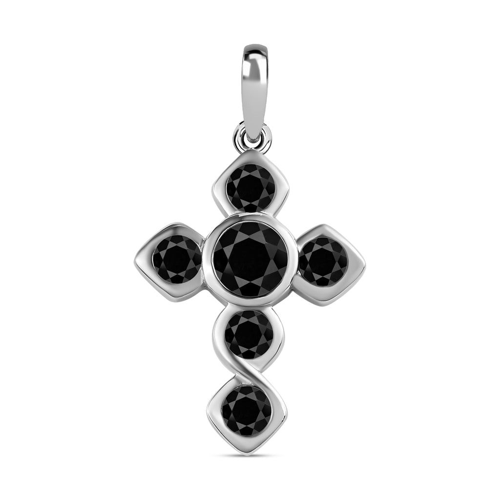 Schwarzer Saphir Kreuz-Anhänger, 925 Silber platiniert ca. 1,90 ct