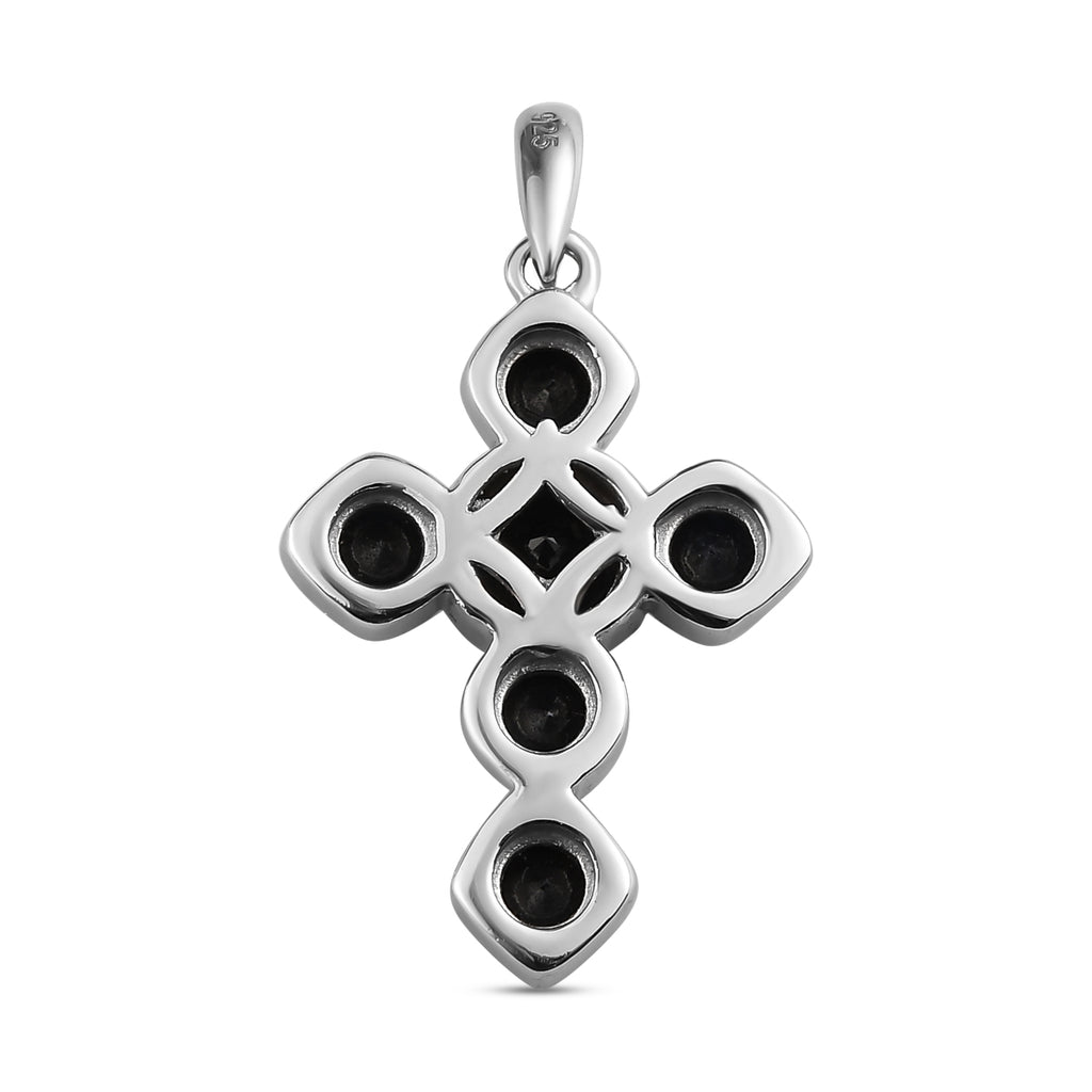 Schwarzer Saphir Kreuz-Anhänger, 925 Silber platiniert ca. 1,90 ct