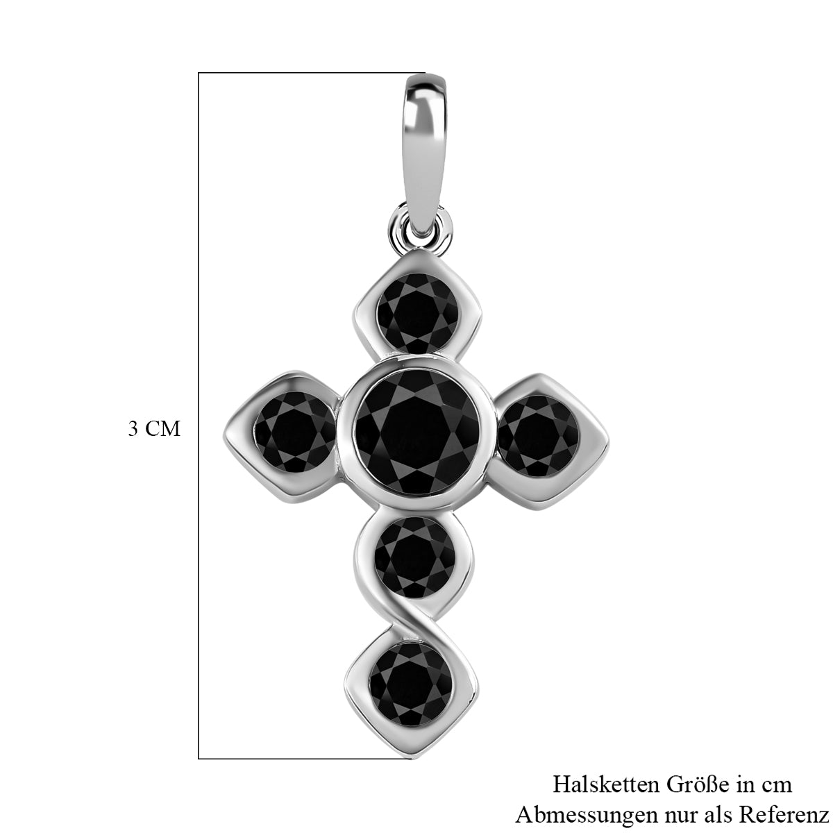 Schwarzer Saphir Kreuz-Anhänger, 925 Silber platiniert ca. 1,90 ct