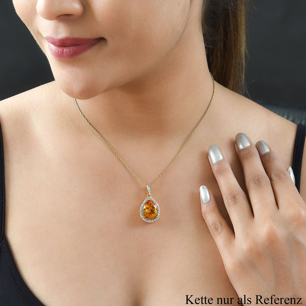 Serra Gaucha Citrin und weißer Zirkon-Anhänger, 925 Silber vergoldet ca. 8.99 ct